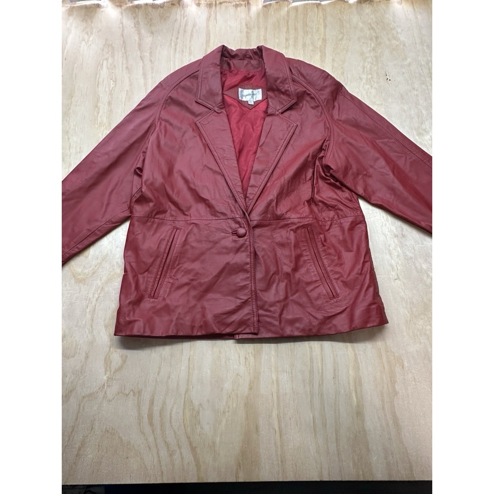 Vintage Jacqueline Ferrar Hot Red Leather Blazer Jacket Women's M Lined 1980's